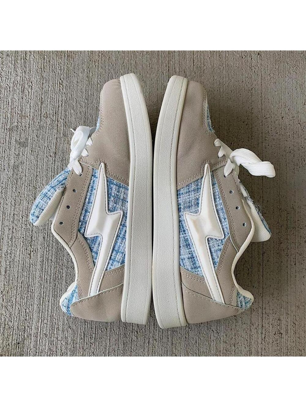 Y2k style Skater Streetwear Light Blue Plaid with White lightning bolt grey - Picture 7 of 8